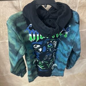 Market Man graphic Hoodie Sweatshirt. Multicolor Black, Blue, Green Size Small